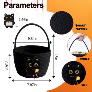 Foto 3 | Foto 3 | Cesta De Caramelos Qinthory Para Halloween Cuerda De Algodón Diseño De Gato Negro - Venta Internacional.