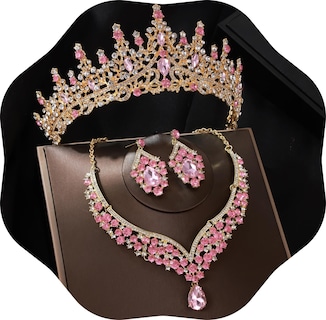 Foto 1 | Foto 1 | Set De Joyas Kamirola Tr28 Crystal Gold Pink Tiara - Venta Internacional.