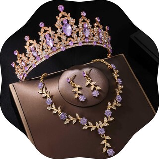 Foto 1 | Foto 1 | Set De Joyas Kamirola Con Tiaras Y Coronas Para Mujer  Color Dorado Y Morado - Venta Internacional.