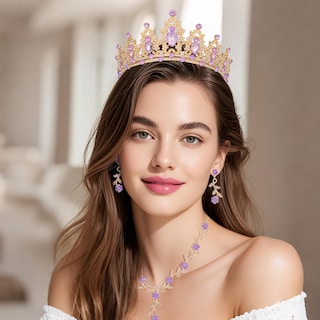 Foto 6 | Foto 6 | Set De Joyas Kamirola Con Tiaras Y Coronas Para Mujer  Color Dorado Y Morado - Venta Internacional.