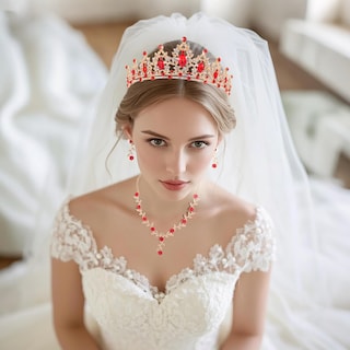 Foto 5 | Foto 5 | Set De Joyas Kamirola Con Tiaras Y Coronas Para Mujer  Color Dorado Y Rojo - Venta Internacional.