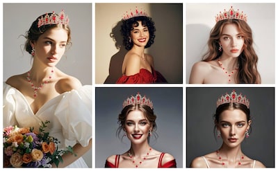 Foto 7 | Foto 7 | Set De Joyas Kamirola Con Tiaras Y Coronas Para Mujer  Color Dorado Y Rojo - Venta Internacional.