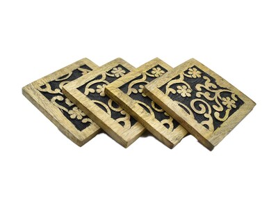 Foto 3 | Foto 3 | Set De Posavasos Store Indya Cuadrados De Madera Con Soporte Acabado Negro - Venta Internacional.