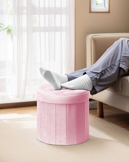Foto 5 | Foto 5 | Otomana Storage Otoman Tipo Cesta Con Almacenamiento  Terciopelo  Color Rosa  35 X 35 X 33 Cm - Venta Internacional.