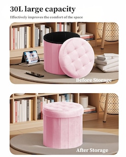 Foto 7 | Foto 7 | Otomana Storage Otoman Tipo Cesta Con Almacenamiento  Terciopelo  Color Rosa  35 X 35 X 33 Cm - Venta Internacional.