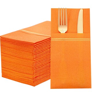 Foto 1 | Foto 1 | Servilletas De Papel Nervure 100 Unidades Color Naranja Con Bolsillo Para Cubiertos - Venta Internacional.