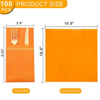 Foto 5 | Foto 5 | Servilletas De Papel Nervure 100 Unidades Color Naranja Con Bolsillo Para Cubiertos - Venta Internacional.