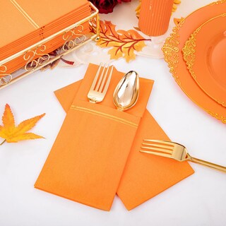 Foto 6 | Foto 6 | Servilletas De Papel Nervure 100 Unidades Color Naranja Con Bolsillo Para Cubiertos - Venta Internacional.