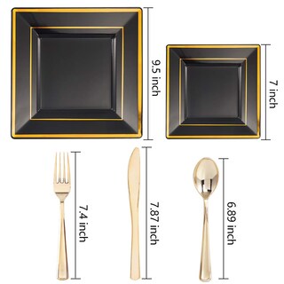 Foto 2 | Foto 2 | Juego De Cubiertos Wdf De 125 Piezas Con Platos Cuadrados Negros Y Borde Dorado - Venta Internacional.