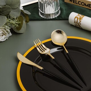 Foto 5 | Foto 5 | Juego De Cubiertos N9r De Plástico Dorado 90 Piezas Con Mango Negro Halloween - Venta Internacional.