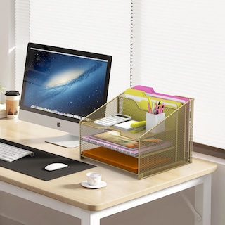Foto 2 | Foto 2 | Organizador De Archivos De Escritorio Samstar Gold Con 3 Bandejas De Papel Y 2 Secciones - Venta Internacional.