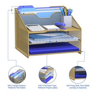 Foto 3 | Foto 3 | Organizador De Archivos De Escritorio Samstar Gold Con 3 Bandejas De Papel Y 2 Secciones - Venta Internacional.