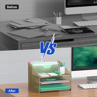 Foto 5 | Foto 5 | Organizador De Archivos De Escritorio Samstar Gold Con 3 Bandejas De Papel Y 2 Secciones - Venta Internacional.