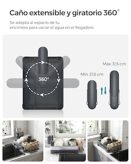 Foto 4 | Foto 4 | Escurreplatos De Acero Inoxidable Con Caño Giratorio Extraíble Antihuellas Encimera Cocina 57.2x31.7 Cm