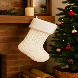 Foto 2 | Foto 2 | Bota Navideña Tejida Decorativa Color Blanco 45 Cm – Adorno De Chimenea Y Árbol Navidad Kyuden Home