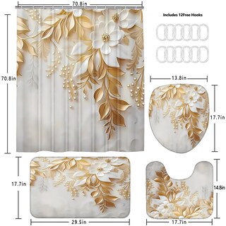 Foto 5 | Foto 5 | Juego De Cortinas De Ducha Chrainy Golden Leaves Con Alfombras Y Ganchos - Venta Internacional.