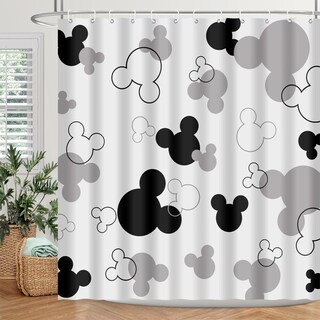 Foto 1 | Foto 1 | Cortina De Ducha Biysuc Con Cabeza De Ratón Negra Y Blanca Para Niños Con Ganchos - Venta Internacional.