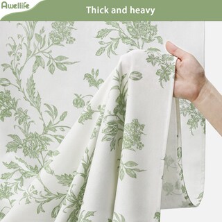 Foto 4 | Foto 4 | Cortina De Ducha Awellife De Algodón Verde Salvia Con Estampado Floral  150 X 180 Cm - Venta Internacional.