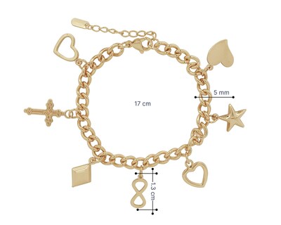 Foto 5 | Foto 5 | Pulsera Con Colguijes Figuras 17cm Ajustable Chapa De Oro 18k Ch604