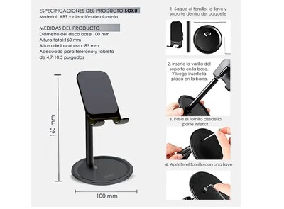 Foto 2 | Foto 2 | Soporte Xtellar Escritorio Tablet Porta Celular Base Aluminio