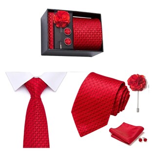Foto 2 | Foto 2 | Corbata De Boda Corbata + Ramillete + Pañuelo + Gemelos Eo Safe Imports Esi-21709 Rojo