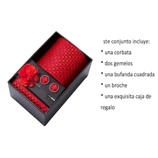 Foto 3 | Foto 3 | Corbata De Boda Corbata + Ramillete + Pañuelo + Gemelos Eo Safe Imports Esi-21709 Rojo