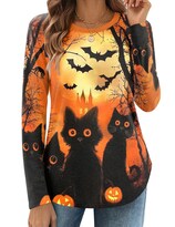 Camiseta Zeagoo Halloween 2025 Para Mujer De Manga Larga Naranja - Venta Internacional.