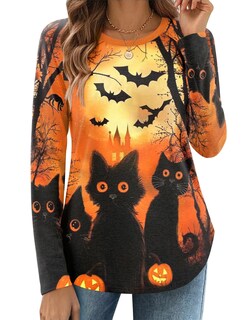 Foto 1 | Foto 1 | Camiseta Zeagoo Halloween 2025 Para Mujer De Manga Larga Naranja - Venta Internacional.