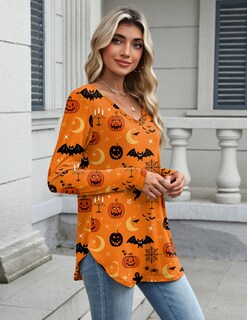 Foto 2 | Foto 2 | Camiseta Tipo Túnica Zeagoo Para Halloween Cuello En V Manga Larga Naranja Xxxl - Venta Internacional.