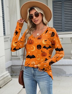 Foto 4 | Foto 4 | Camiseta Tipo Túnica Zeagoo Para Halloween Cuello En V Manga Larga Naranja Xxxl - Venta Internacional.