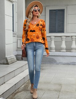 Foto 5 | Foto 5 | Camiseta Tipo Túnica Zeagoo Para Halloween Cuello En V Manga Larga Naranja Xxxl - Venta Internacional.