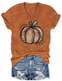 Foto 1 | Foto 1 | Camiseta Xmnds Con Cuello En V Para Mujer Color Calabaza Vintage Color Marrón Otoñal - Venta Internacional.