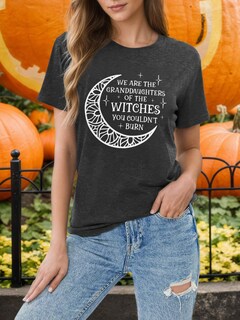 Foto 4 | Foto 4 | Camiseta Fyaphion Halloween Mujer Bruja Feminista Gris Oscuro - Venta Internacional.
