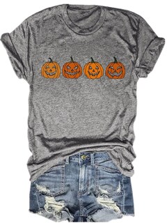 Foto 1 | Foto 1 | Camiseta Surbepo Con Estampado De Calabazas Para Halloween Para Mujer Talla Xl - Venta Internacional.
