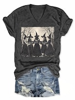 Camisa Xmnds Para Halloween Cuello En V Vintage Bruja Mujer Gris Oscuro - Venta Internacional.