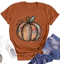 Camiseta De Otoño Shirt Oriental  Marrón Perla  Estampado De Calabazas  Talla M - Venta Internacional.