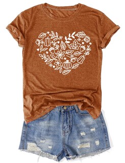 Foto 1 | Foto 1 | Camiseta Oriental Pearl Fall Heart Floral Pumpkin Brown Xxl - Venta Internacional.