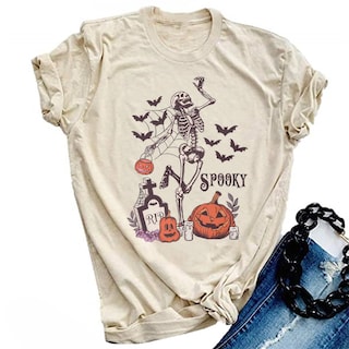 Foto 1 | Foto 1 | Camisa Surbepo Para Mujer Con Estampado De Calabazas Para Halloween Talla Xl Beige - Venta Internacional.