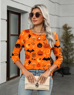 Foto 3 | Foto 3 | Camiseta Casual Tunic Zeagoo Para Halloween Con Mangas 3/4 Talla Xl - Venta Internacional.