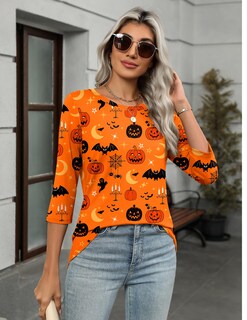 Foto 4 | Foto 4 | Camiseta Casual Tunic Zeagoo Para Halloween Con Mangas 3/4 Talla Xl - Venta Internacional.