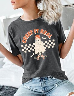 Foto 2 | Foto 2 | Camiseta Surbepo Con Estampado De Calabazas Para Halloween Gris Oscuro L - Venta Internacional.
