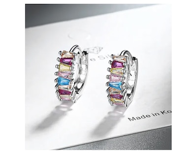 Foto 2 | Foto 2 | Aretes Circulares Bano De Plata Con Multicolor