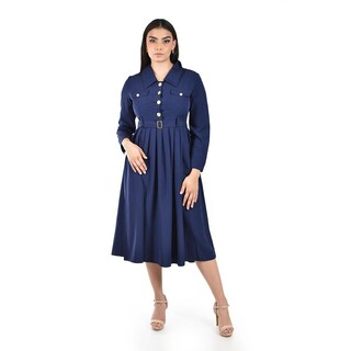 Foto 1 | Foto 1 | Vestido Camisero Con Cinturón Roman Fashion /juvenil 3835 (azul Marino) Azul Marino