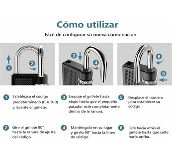 Foto 5 | Foto 5 | 2 Piezas Candados Belug De Combinación Negro 1.3inch Negro
