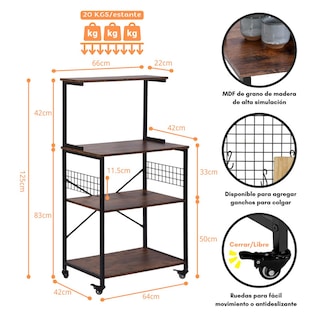 Foto 5 | Foto 5 | Estante Para Cocina  Estantería Resistente De 3 Niveles Marrón Gomyhome