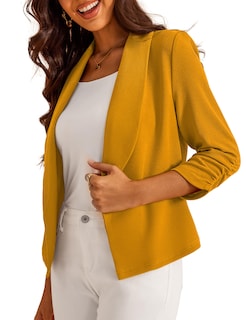 Foto 1 | Foto 1 | Blazer Gomee  Manga Corta 3/4  Parte Delantera Abierta  Color Mostaza Para Mujer - Venta Internacional.