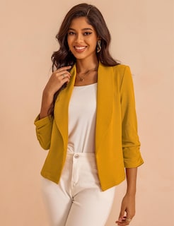 Foto 2 | Foto 2 | Blazer Gomee  Manga Corta 3/4  Parte Delantera Abierta  Color Mostaza Para Mujer - Venta Internacional.