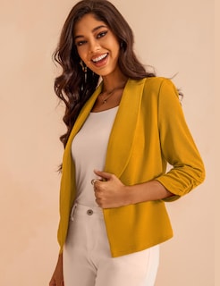 Foto 3 | Foto 3 | Blazer Gomee  Manga Corta 3/4  Parte Delantera Abierta  Color Mostaza Para Mujer - Venta Internacional.