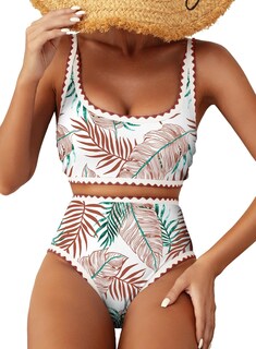 Foto 1 | Foto 1 | Conjunto De Bikini Herseas Para Mujer Estampado De Hojas En Contraste Control De Barriga - Venta Internacional.