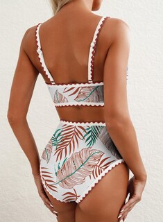 Foto 2 | Foto 2 | Conjunto De Bikini Herseas Para Mujer Estampado De Hojas En Contraste Control De Barriga - Venta Internacional.
